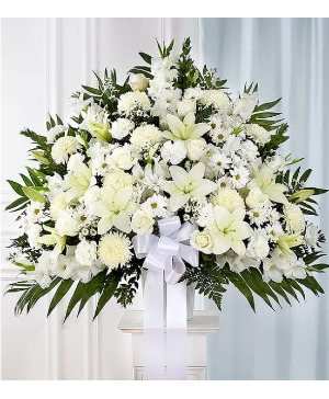 Heartfelt Sympathies White Funeral Standing Basket 