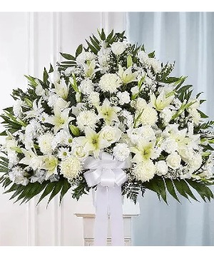 Heartfelt Sympathies White Funeral Standing Basket 