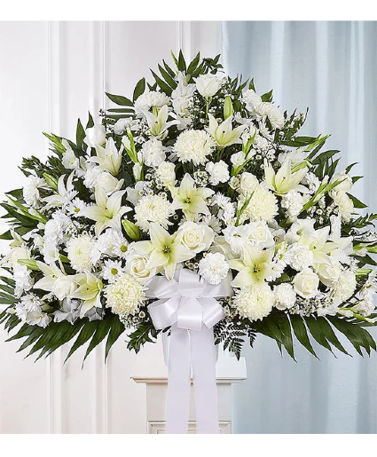 Heartfelt Sympathies White  Funeral Standing Basket