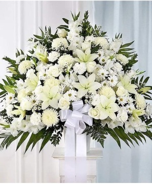 Heartfelt Sympathies White Funeral Standing Basket 