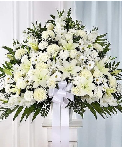 Heartfelt Sympathies White Funeral Standing Basket 