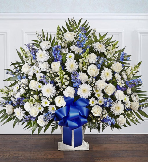 Heartfelt Tribute  Blue & White Floor Basket Arran Sympathy