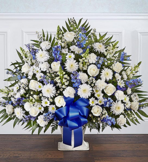 Heartfelt Tribute™ Blue & White Floor Basket Arran sympathy arrangements