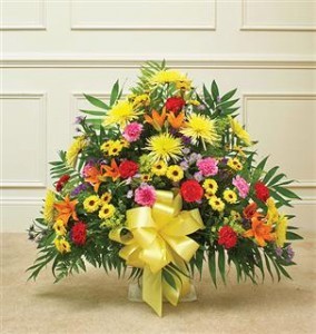 Heartfelt Tribute Floor Basket Arrangement- Bright Funeral