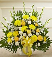 Heartfelt Tribute Floor Basket In Yellow Blooms