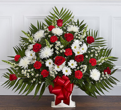 Heartfelt Tribute™ Floor Basket- Red & White Sympathy Arrangement