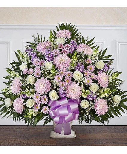 Heartfelt Tribute Lavender & White Floor Basket A sympathy arrangements