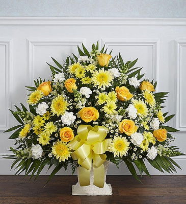 Yellow Floor Basket Sympathy Arrangements