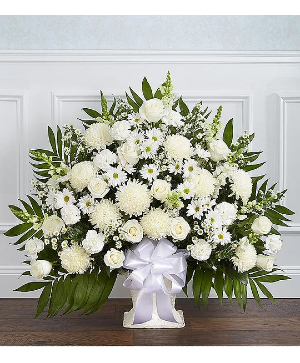 Heartfelt Tribute™ White Floor Basket Arrangement 