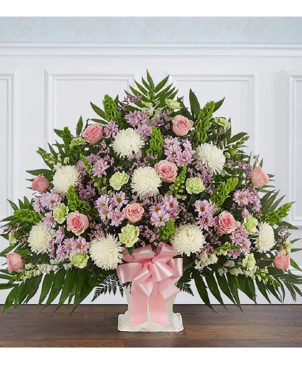 Heartfelt Tribute White Floor  Basket- Pastel