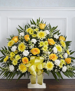 Heartfelt Tribute Yellow Floor Basket  