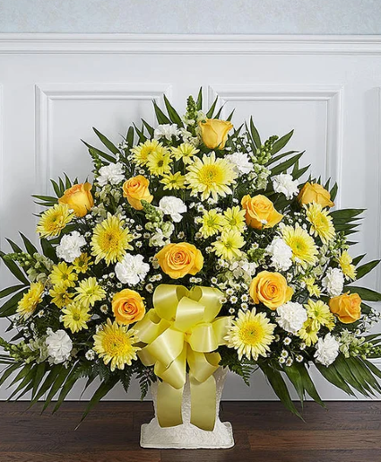 Heartfelt Tribute Yellow Floor Basket  