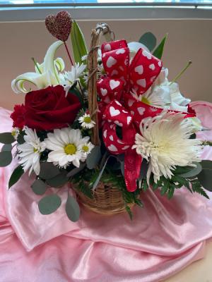 Hearts and Flowers  Valentine's Basket Arrangement 