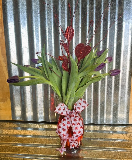 Hearts and Tulips Valentine arrangement