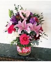 Hearts delight  In a 6 in Large Mouth Vase
