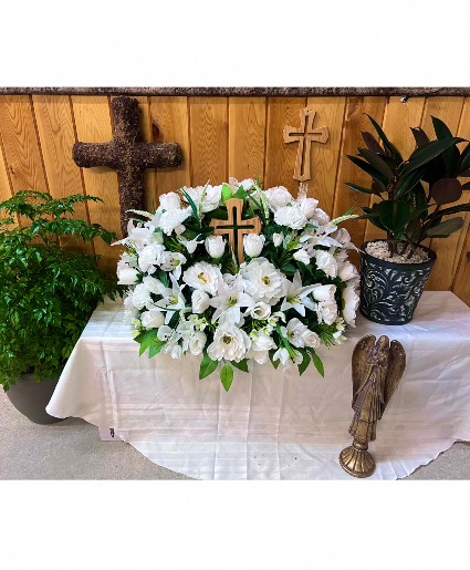 Heavenly Peace Silk Flower Headstone Arrangement 