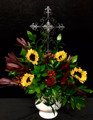 Heavenly Peace with Cross White Sympathy Floral with Beautiful Metal Cross and White Dove in Plainview, TX | Kan Del's Floral, Candles & Gifts Heavenly Peace with Cross White Sympathy Floral with Beautiful Metal Cross and White Dove in Plainview, TX | Kan Del's Floral, Candles & Gifts