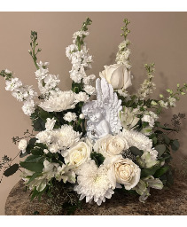 Heavens Angel White Floral Piece with Angel
