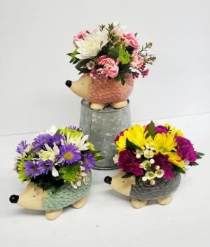 Hedgehog Friends Fresh Flowers in Ceramic Hedgehog