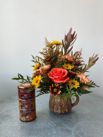 Hello Fall Mug + Tea Sampler Floral Gift Combo