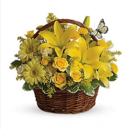 Hello Sunshine!  Basket of Yellow flowers