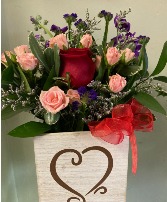 A sweet bouquet  in a Wooden box