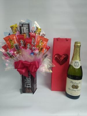 Hershey's candy bouquet w/ sparkling cider 