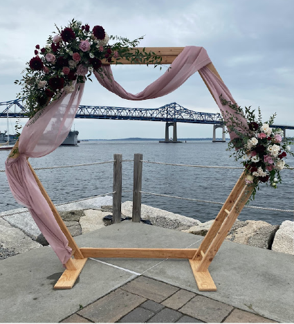 Hexagon Arch with Florals and Drapery Rental