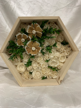 Hexagon Box with Wood Flowers 