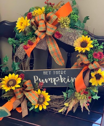 Hey There Pumpkin Wreath 24 in. grapevine wreath in Cape Girardeau, MO | Angel Garden Florist