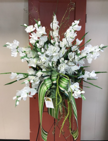 High Style White Gladiola Botanical Silk Standing Spray