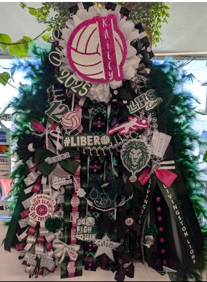 HINTER GREEN, HOT PINK, BLACK AND SILVER  EXTRA LARGE MUM