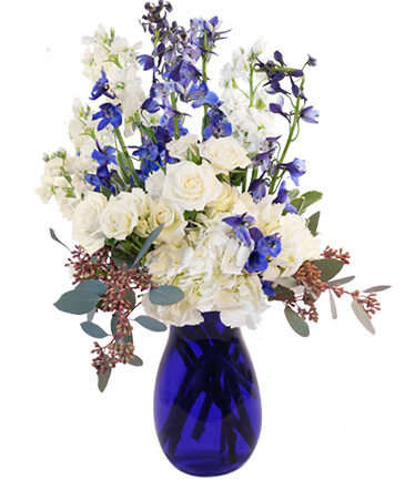 Hints of Sapphire Flower Arrangement in Ithaca, NY | BUSINESS IS BLOOMING