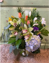 Hints of Spring  arrangement in a vase 
