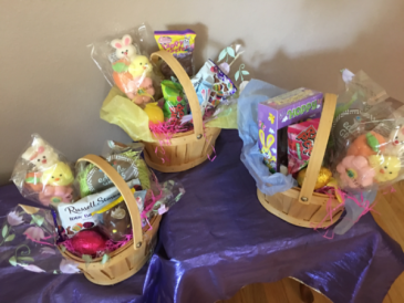Hippy hop to the candy shop Basket of chocolates and asst candy with assorted trimsing