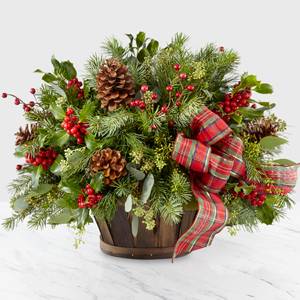 Holiday Basket Basket Arrangement of Christmas Greens