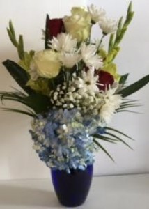 Cheers of Joy Hydrangea Blue with Beautiful White Setting