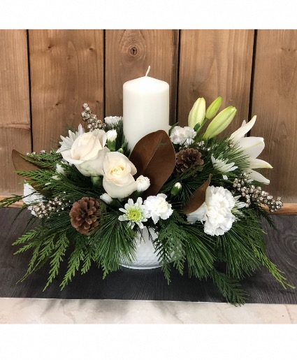 Holiday centrepiece with a candle 