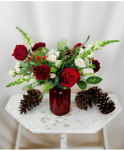 Holiday-colored Vased Arrangement Current Availability