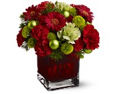 holiday  cube in red and green Christmas centerpiece