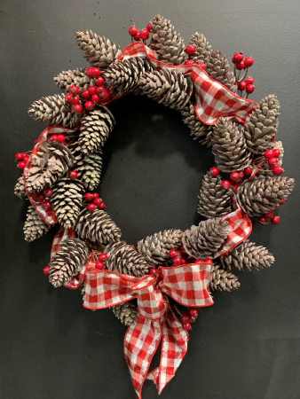 Holiday Pinecone Wreath Silk Door Piece