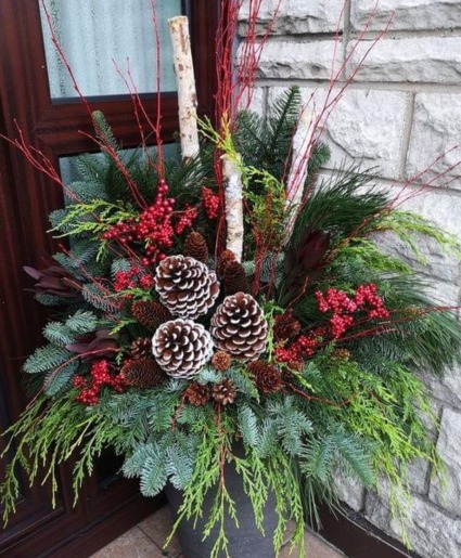 Holiday Porch Pot Outdoor Evergreen Arrangement