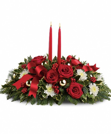 Holiday Shimmer Centerpiece Fresh Arrangement