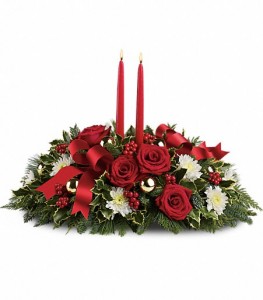 Designers Choice Christmas Evergreen Centerpiece with candles