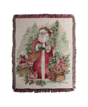 Holly and Pine Santa Throw Powell Florist Christmas Exclusive