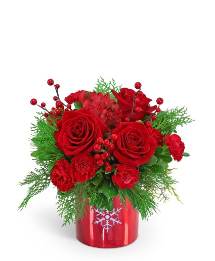 Holly Berries and Snowflakes Flower Arrangement