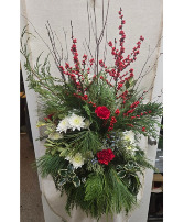 HOLLY, BIRCH & CHRISTMAS GREENS W/ FLOWERS 