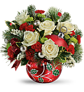 Holly Ornament Bouquet Christmas Arrangement