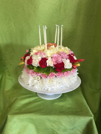 Home-Made-Cake of Flowers Celebration Arrangement