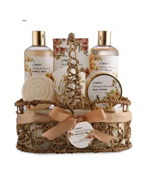 Home Spa Gift Basket - Honey Almond Scent - Luxury Gift Basket